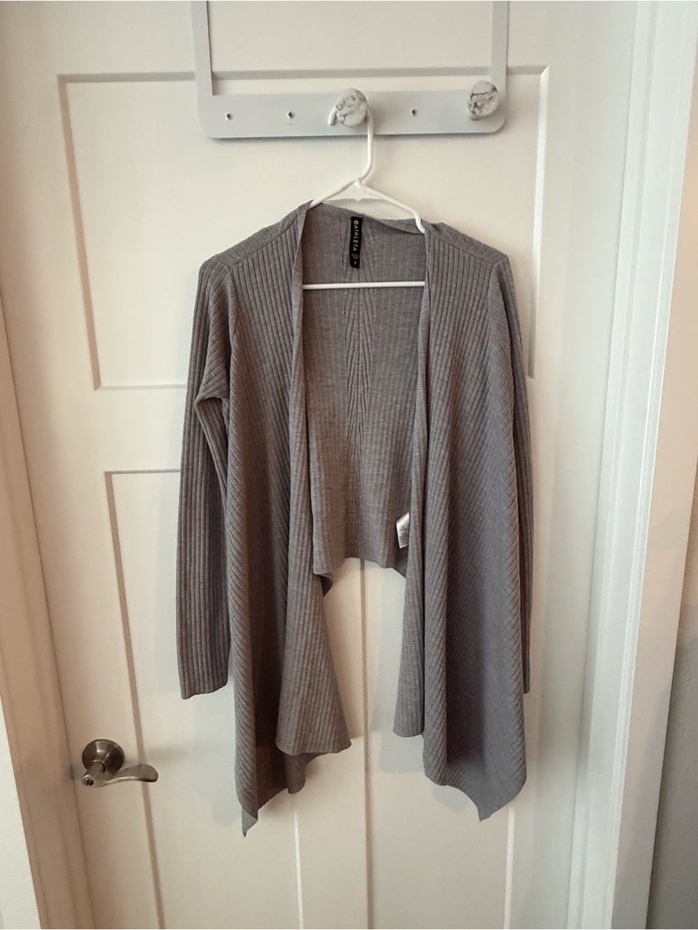 Athleta Light Gray Open-Front Ribbed Cardigan Sweater size small
